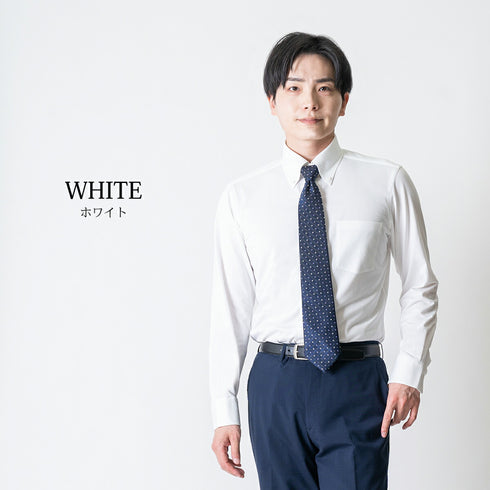 【日本製】長袖 ビジネスシャツ イージーケア ノンアイロン ボタンダウン メンズ イージーフォーマルシャツ ホワイト(2021-SS22-wh)